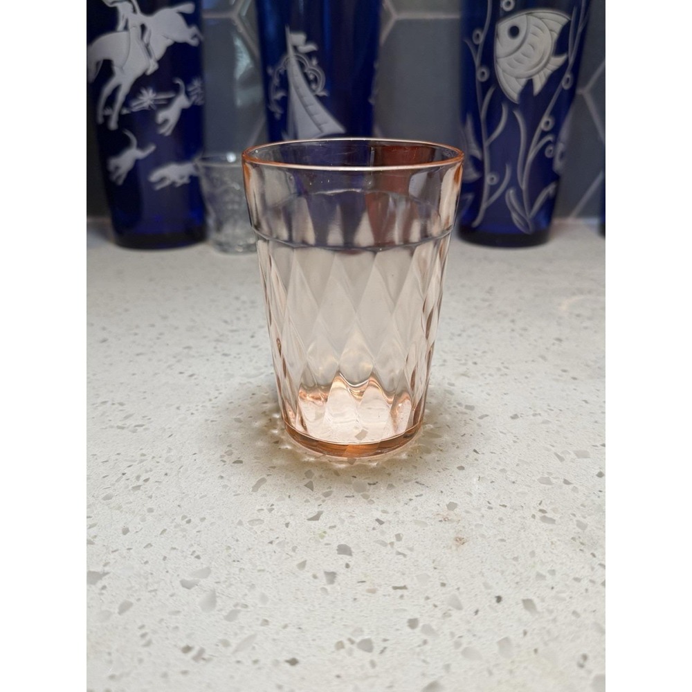 Hazel Atlas Pink Diamond Optic 4" Water Tumbler Mid Century Depression Glass